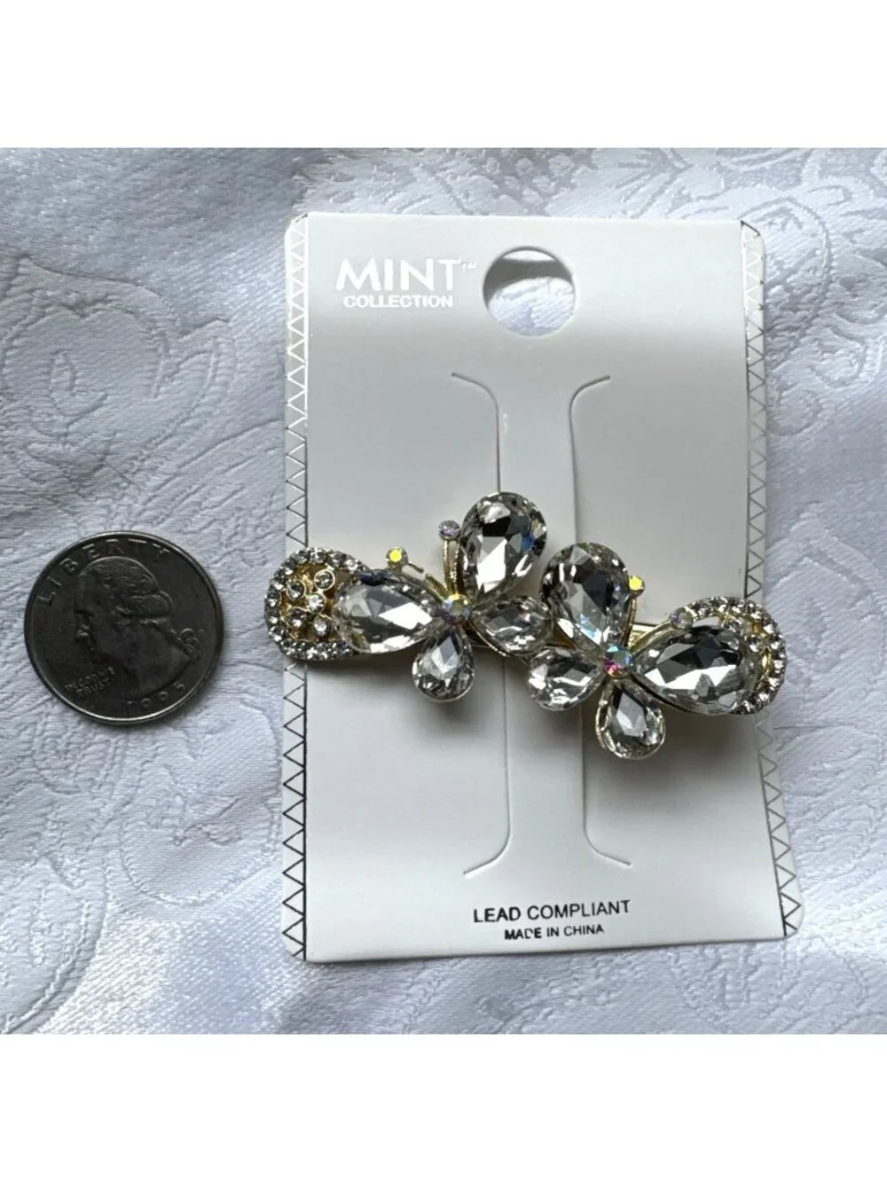 Gold Flower Hair Clip Clamp Metal Alligator Claw Bling Crystal Rhinestone 2.5